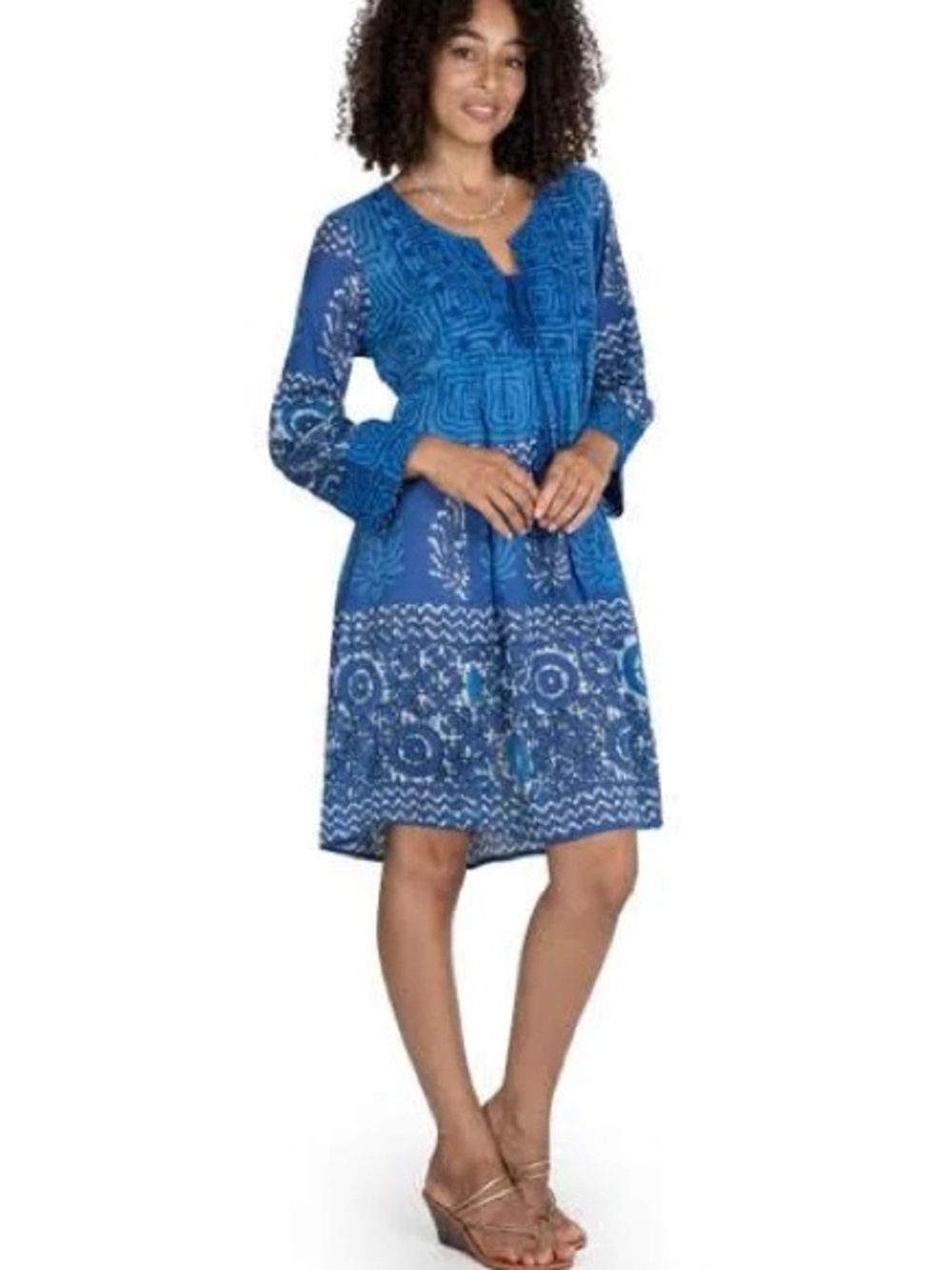 Novica Embroidered Blue Easy Fit Tunic Dress size small
